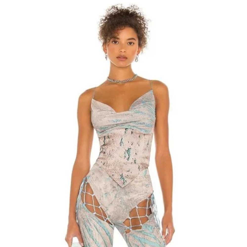 Poster Girl Denise Corset Top in Aqua Zebra Tank Size L